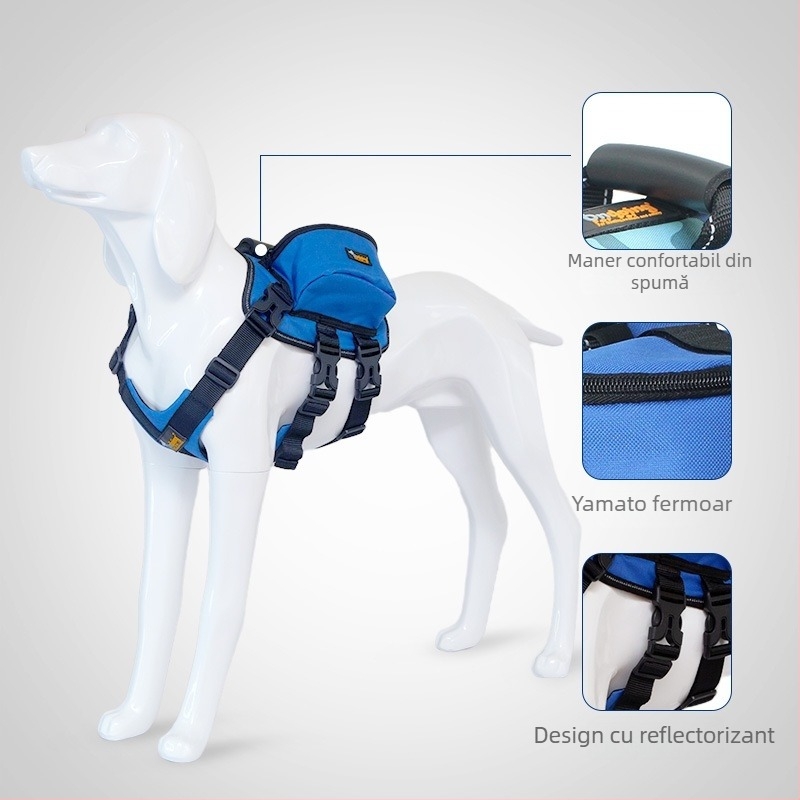 Ham de piept pentru câine cu rucsac, material Oxford, reglabil, pentru drumeții în aer liber