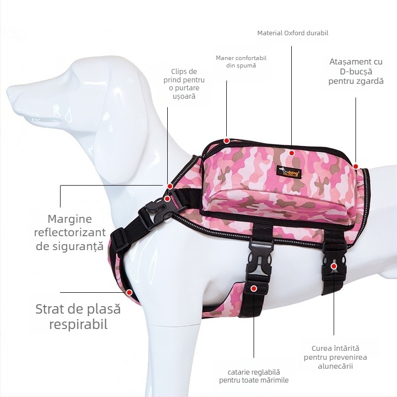 Ham de piept pentru câine cu rucsac, material Oxford, reglabil, pentru drumeții în aer liber