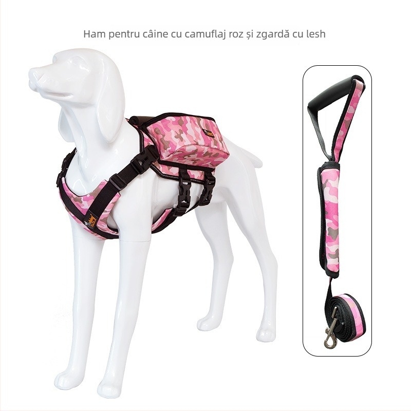 Ham de piept pentru câine cu rucsac, material Oxford, reglabil, pentru drumeții în aer liber