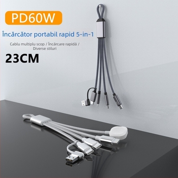 Cablu de date PD60W Fast-Charging USB-C/Lightning/Micro USB, 1 la 4 splitter, nylon