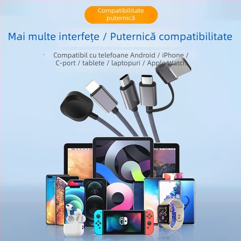 Cablu de date PD60W Fast-Charging USB-C/Lightning/Micro USB, 1 la 4 splitter, nylon