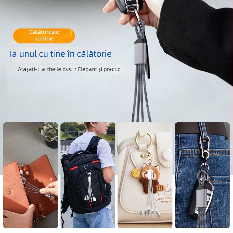 Cablu de date PD60W Fast-Charging USB-C/Lightning/Micro USB, 1 la 4 splitter, nylon