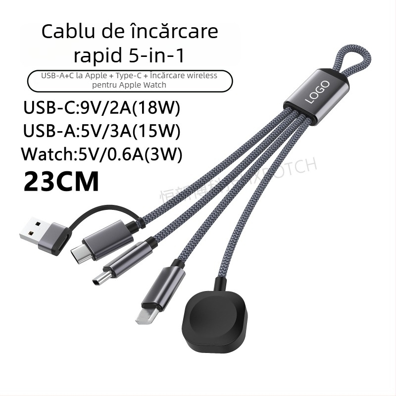 Cablu de date PD60W Fast-Charging USB-C/Lightning/Micro USB, 1 la 4 splitter, nylon