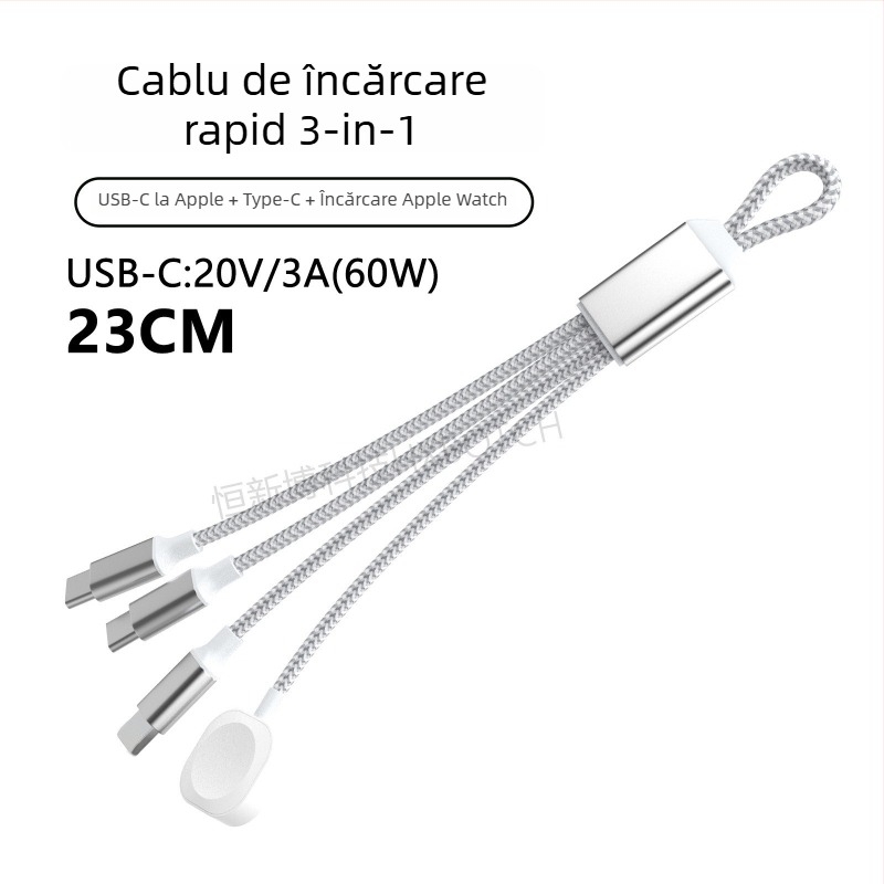 Cablu de date PD60W Fast-Charging USB-C/Lightning/Micro USB, 1 la 4 splitter, nylon