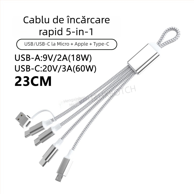 Cablu de date PD60W Fast-Charging USB-C/Lightning/Micro USB, 1 la 4 splitter, nylon