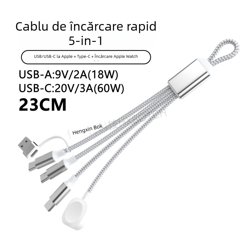 Cablu de date PD60W Fast-Charging USB-C/Lightning/Micro USB, 1 la 4 splitter, nylon