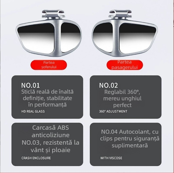 Oglindă retrovizoare rotundă, cu unghi larg pentru unghiuri moarte, asistență la mers înapoi, oglindă reglabilă cu două fețe - Shuoqi