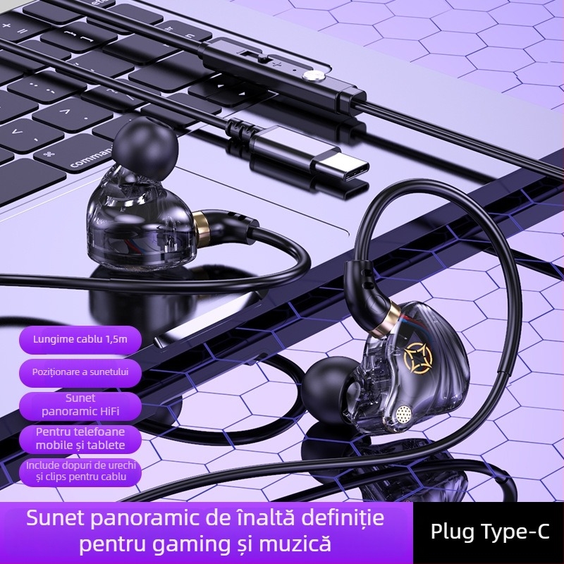 Căști in-ear cu fir, cu mufe USB-C și 3,5 mm (microfon încorporat, 20–20000 Hz, cablu de 1,5–2,5 m)