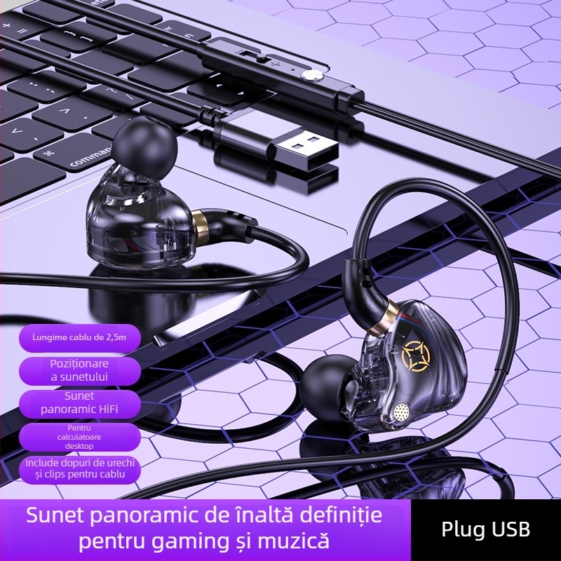 Căști in-ear cu fir, cu mufe USB-C și 3,5 mm (microfon încorporat, 20–20000 Hz, cablu de 1,5–2,5 m)