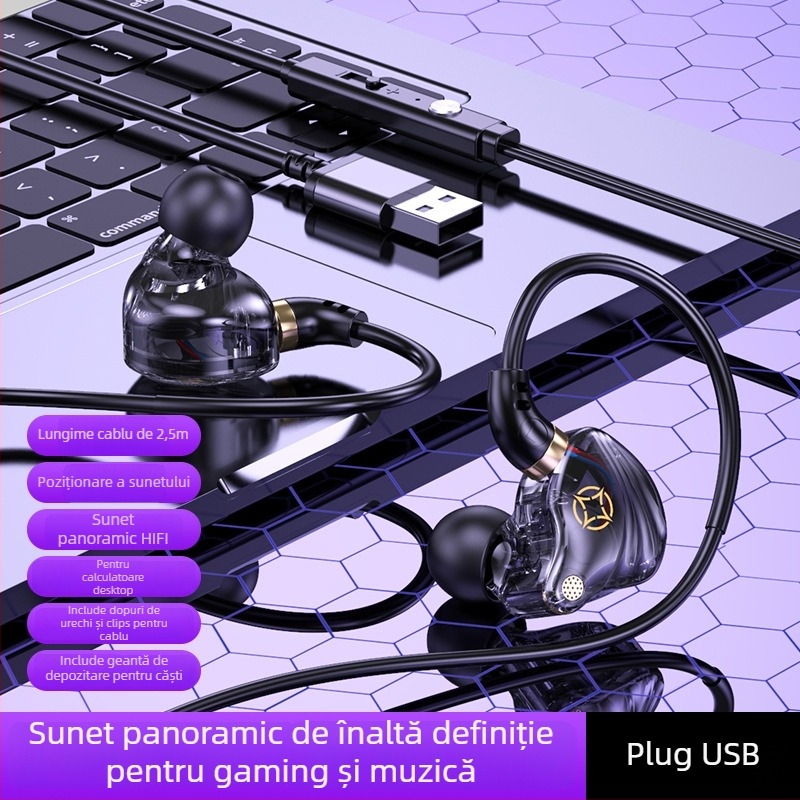 Căști in-ear cu fir, cu mufe USB-C și 3,5 mm (microfon încorporat, 20–20000 Hz, cablu de 1,5–2,5 m)