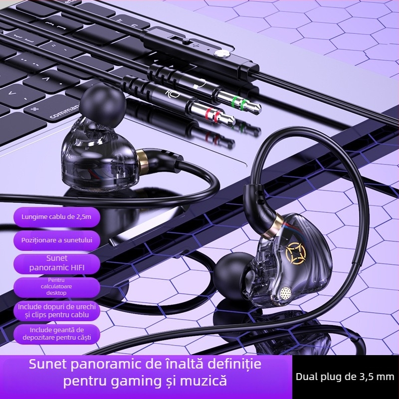 Căști in-ear cu fir, cu mufe USB-C și 3,5 mm (microfon încorporat, 20–20000 Hz, cablu de 1,5–2,5 m)