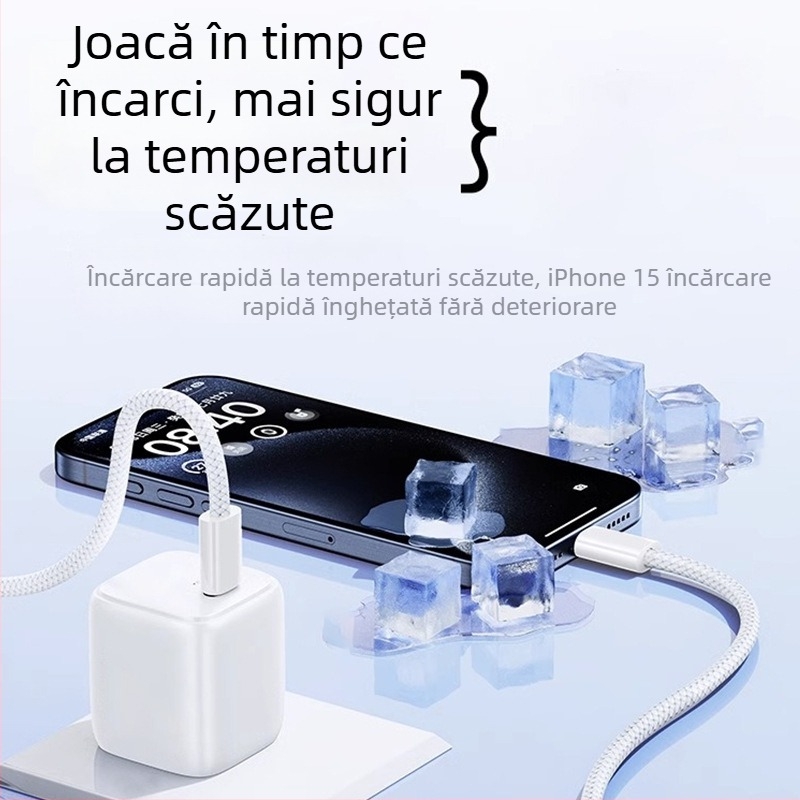 Cablu USB-C la USB-C din material textil, pentru transfer de date, 60W încărcare rapidă, compatibil cu iPhone 15
