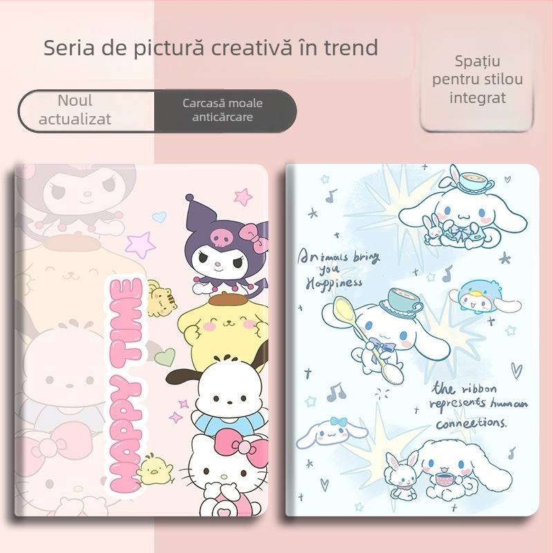Carcasă protecție din silicon pentru seria iPad Air – design cartoon, stil all-inclusive, rezistentă la șocuri, anti-cădere, atracție magnetică; suport mod somn