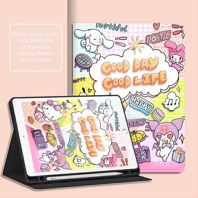 Carcasă protecție din silicon pentru seria iPad Air – design cartoon, stil all-inclusive, rezistentă la șocuri, anti-cădere, atracție magnetică; suport mod somn
