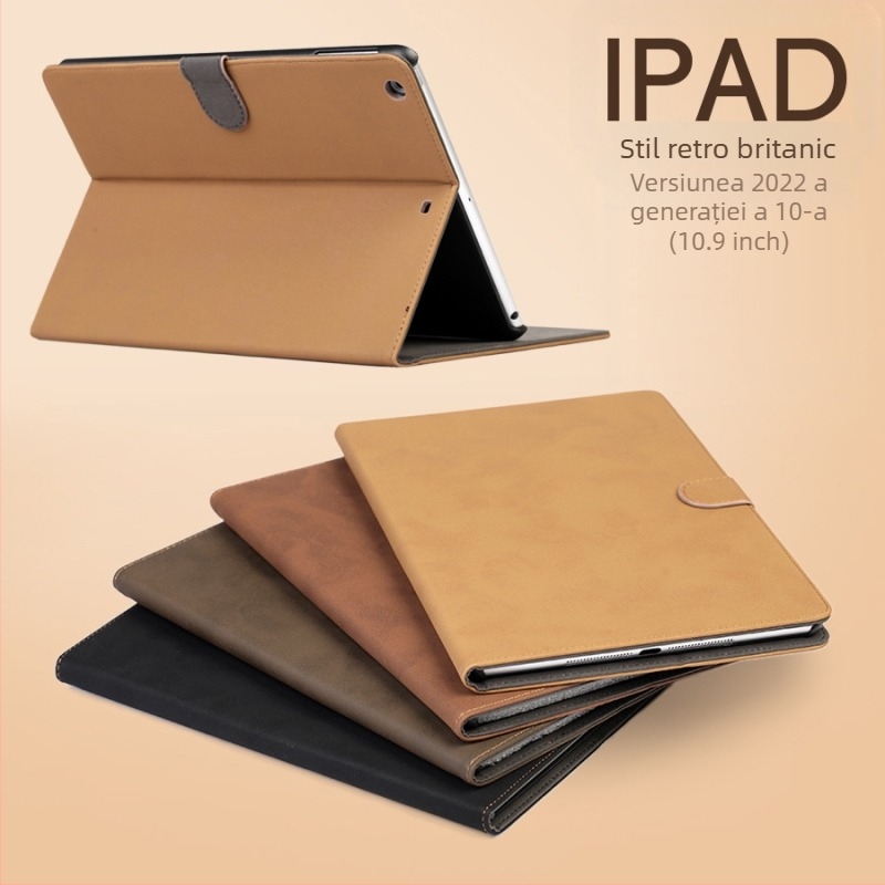 Carcasă flip din piele artificială pentru iPad Apple, stil retro; compatibilă cu iPad 11/10/9/8, iPad Pro 11 și iPad Air 6/7; funcție de somn; disipare a căldurii; protecție la căderi.