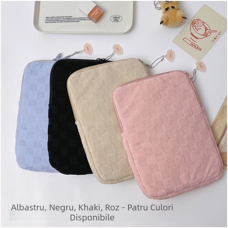 Husă de protecție pentru laptop și iPad, cu model în pătrate, respirabilă, rezistentă la uzură, anti-furt, țesătură de bumbac