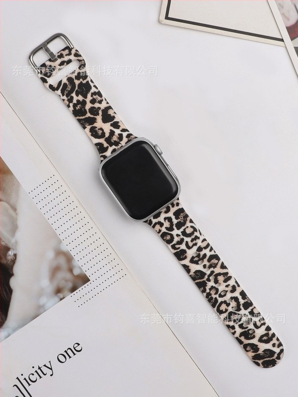 Brățară din silicon pentru Apple Watch, imprimeu leopard, cataramă cu pin, compatibilă Apple Watch