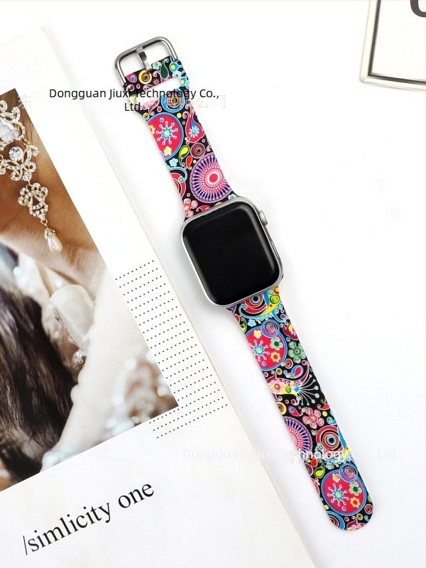 Brățară din silicon pentru Apple Watch, imprimeu leopard, cataramă cu pin, compatibilă Apple Watch