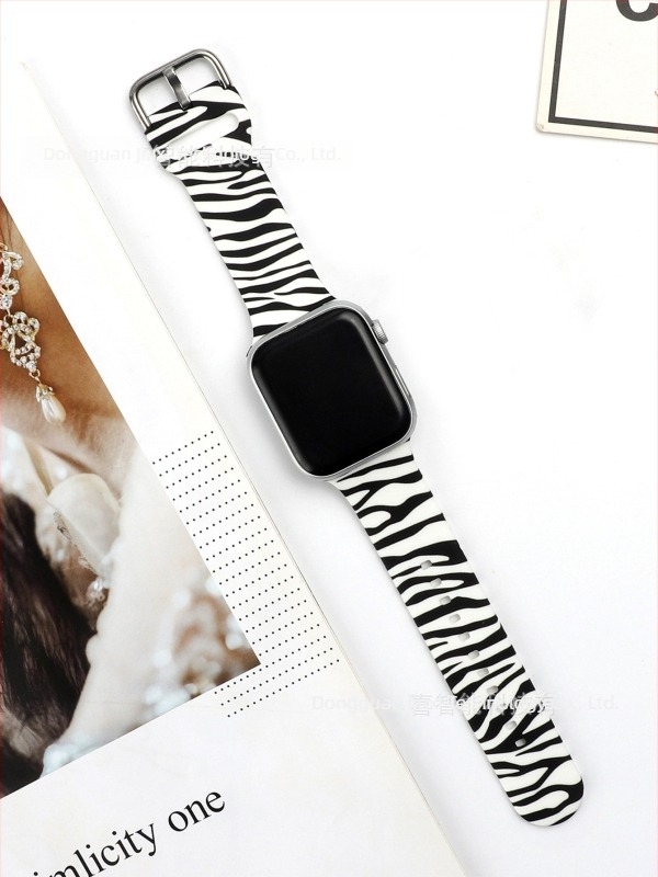 Brățară din silicon pentru Apple Watch, imprimeu leopard, cataramă cu pin, compatibilă Apple Watch