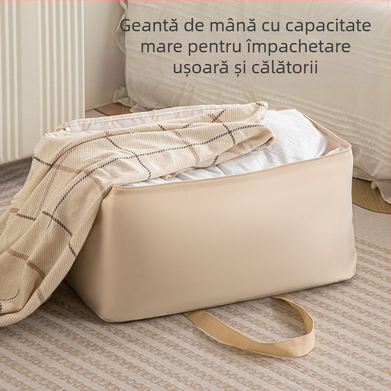 Geantă de depozitare pentru pături, satin dublu-strat, în stil geantă de mână, organizator multifuncțional pentru dormitor – păturile și haine
