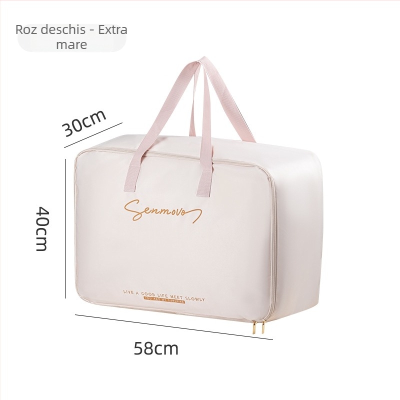 Geantă de depozitare pentru pături, satin dublu-strat, în stil geantă de mână, organizator multifuncțional pentru dormitor – păturile și haine