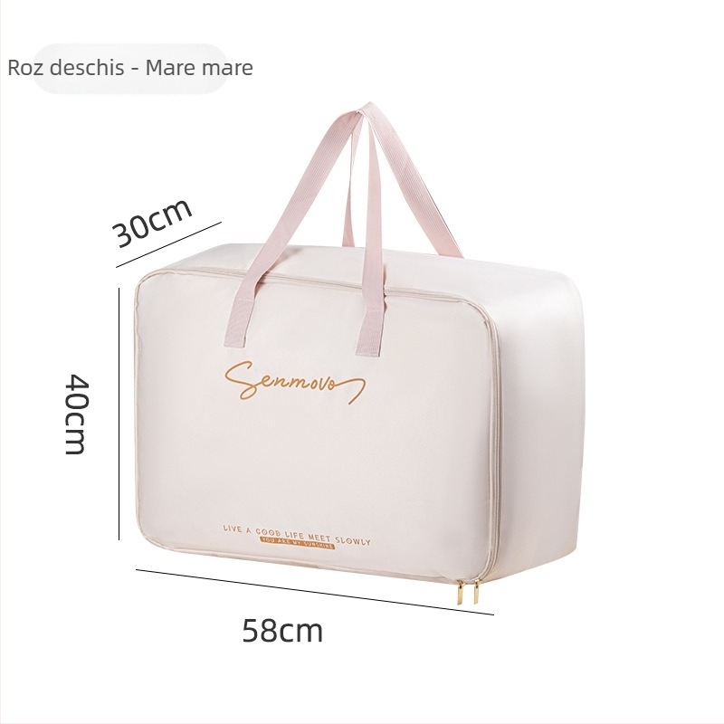 Geantă de depozitare pentru pături, satin dublu-strat, în stil geantă de mână, organizator multifuncțional pentru dormitor – păturile și haine