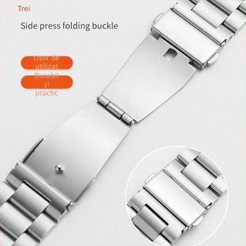 Brățară din oțel inoxidabil cu trei mărgele, compatibilă cu Apple Watch 8/SE și Huawei GT, lățime 20mm/22mm, Cataramă