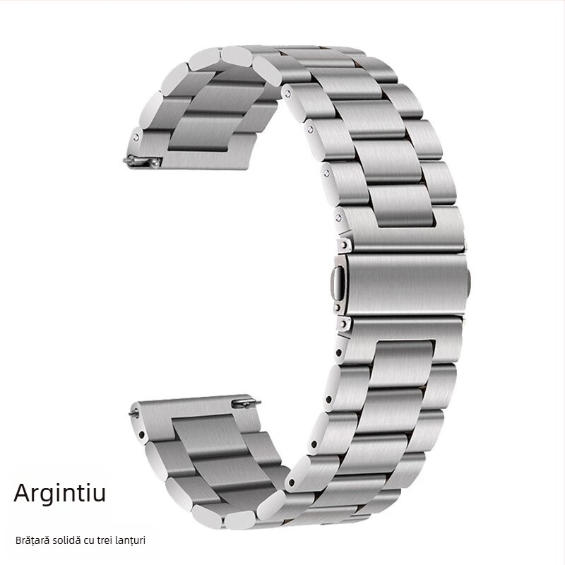 Brățară din oțel inoxidabil cu trei mărgele, compatibilă cu Apple Watch 8/SE și Huawei GT, lățime 20mm/22mm, Cataramă