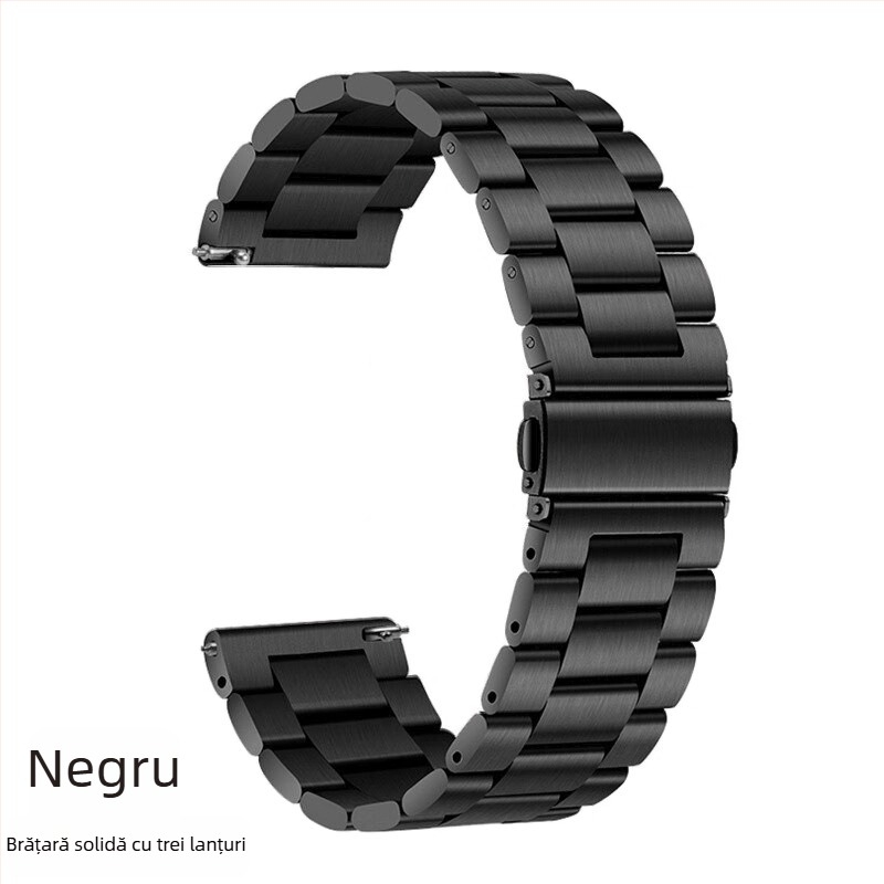 Brățară din oțel inoxidabil cu trei mărgele, compatibilă cu Apple Watch 8/SE și Huawei GT, lățime 20mm/22mm, Cataramă