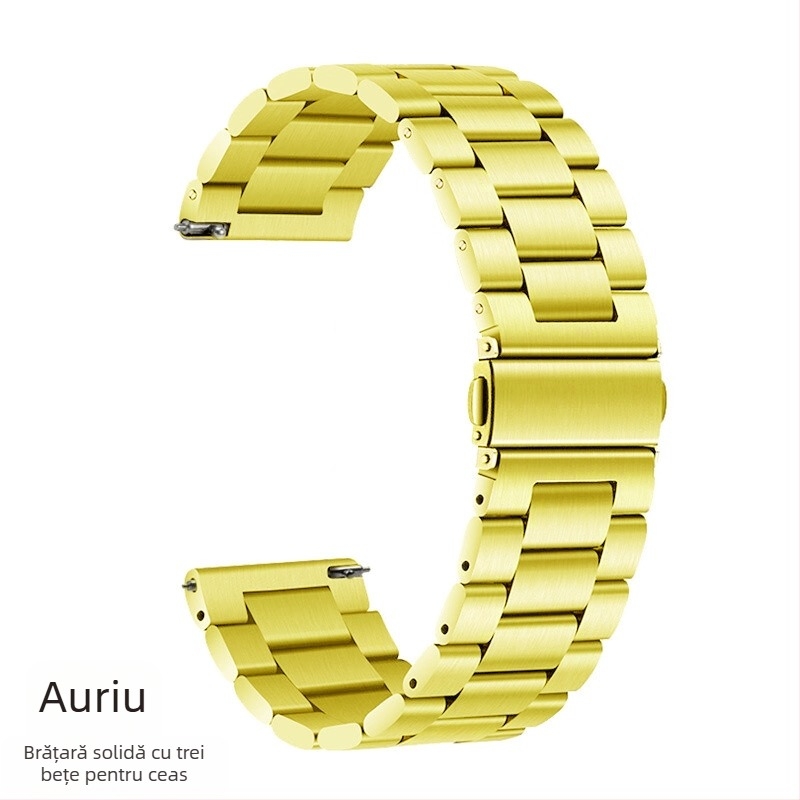 Brățară din oțel inoxidabil cu trei mărgele, compatibilă cu Apple Watch 8/SE și Huawei GT, lățime 20mm/22mm, Cataramă