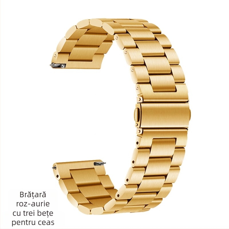 Brățară din oțel inoxidabil cu trei mărgele, compatibilă cu Apple Watch 8/SE și Huawei GT, lățime 20mm/22mm, Cataramă