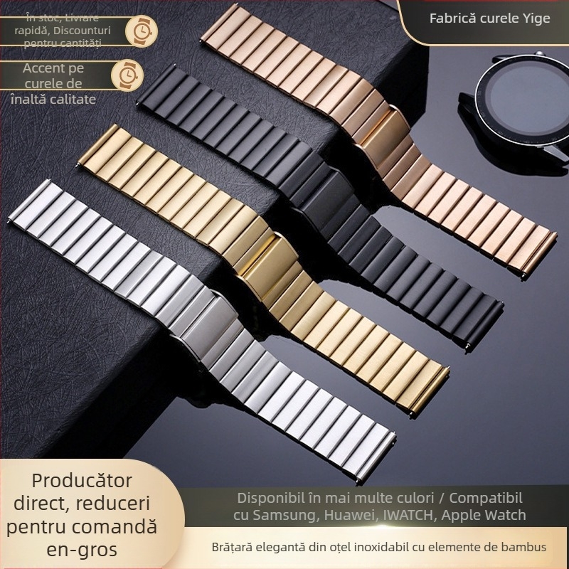 Brățară de ceas din oțel inoxidabil pentru Samsung, Apple Watch și Huawei – 20mm/22mm, cataramă tip fluture