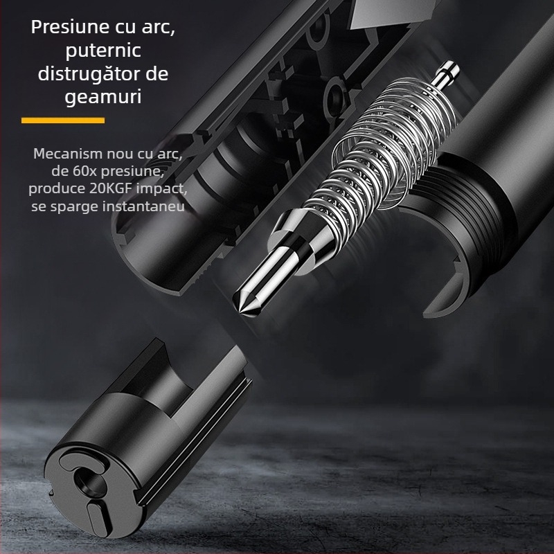 Cioc de siguranță auto multifuncțional cu întrerupător de geam tip pin și tăietor pentru centură, aliaj de aluminiu, 110 g, origine Guangdong, brand Fawn running