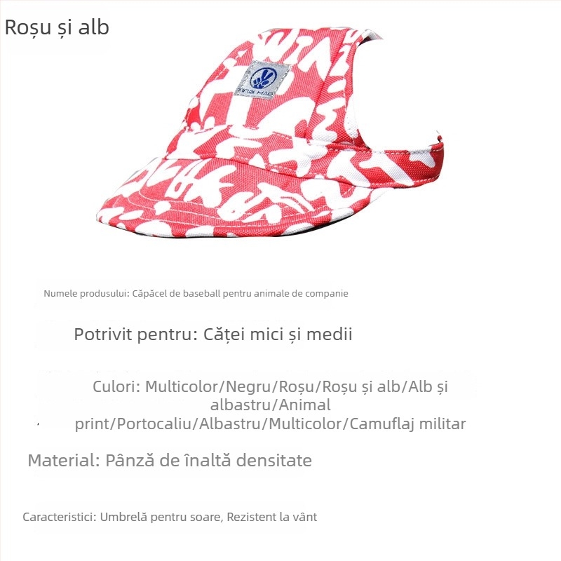 Șapcă pentru animale de companie, outdoor, poliester, twill țesut, imprimare, patru sezoane, stil casual