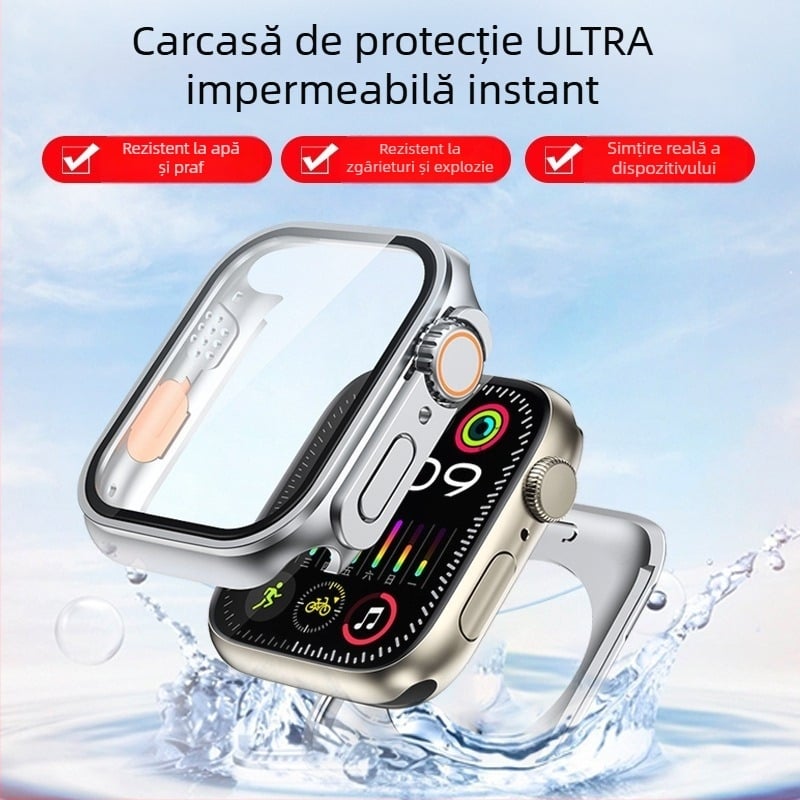 Apple Watch S8/S9 carcasă de protecție impermeabilă – PC + folie temperată, acoperire 360°