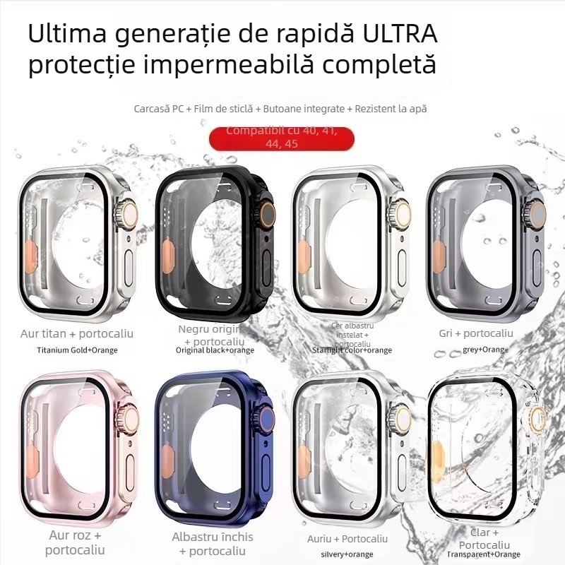 Apple Watch S8/S9 carcasă de protecție impermeabilă – PC + folie temperată, acoperire 360°