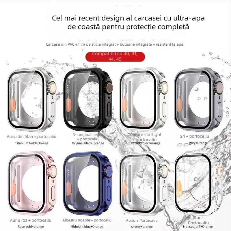 Apple Watch S8/S9 carcasă de protecție impermeabilă – PC + folie temperată, acoperire 360°