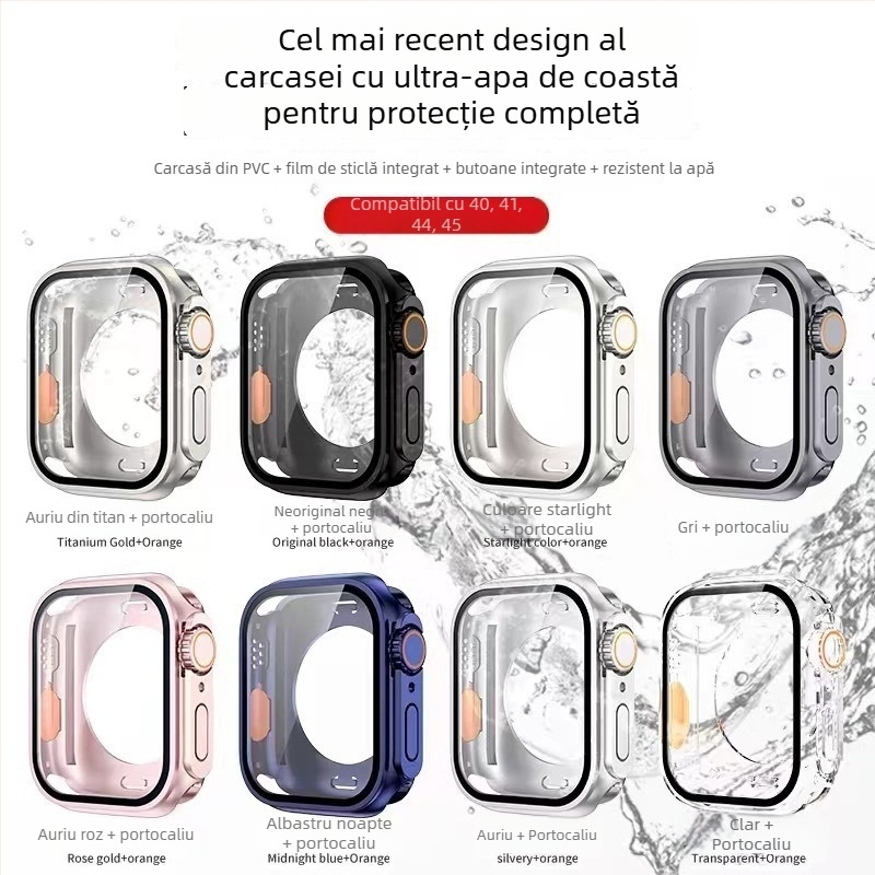 Apple Watch S8/S9 carcasă de protecție impermeabilă – PC + folie temperată, acoperire 360°