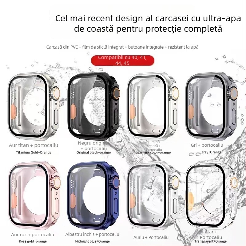 Apple Watch S8/S9 carcasă de protecție impermeabilă – PC + folie temperată, acoperire 360°