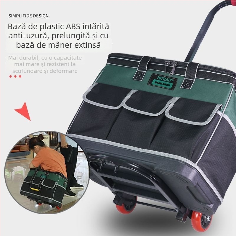 Geantă de unelte cu roți din pânză - durabilă, rezistentă la uzură, grosime suplimentară, capacitate mare, pentru electricieni