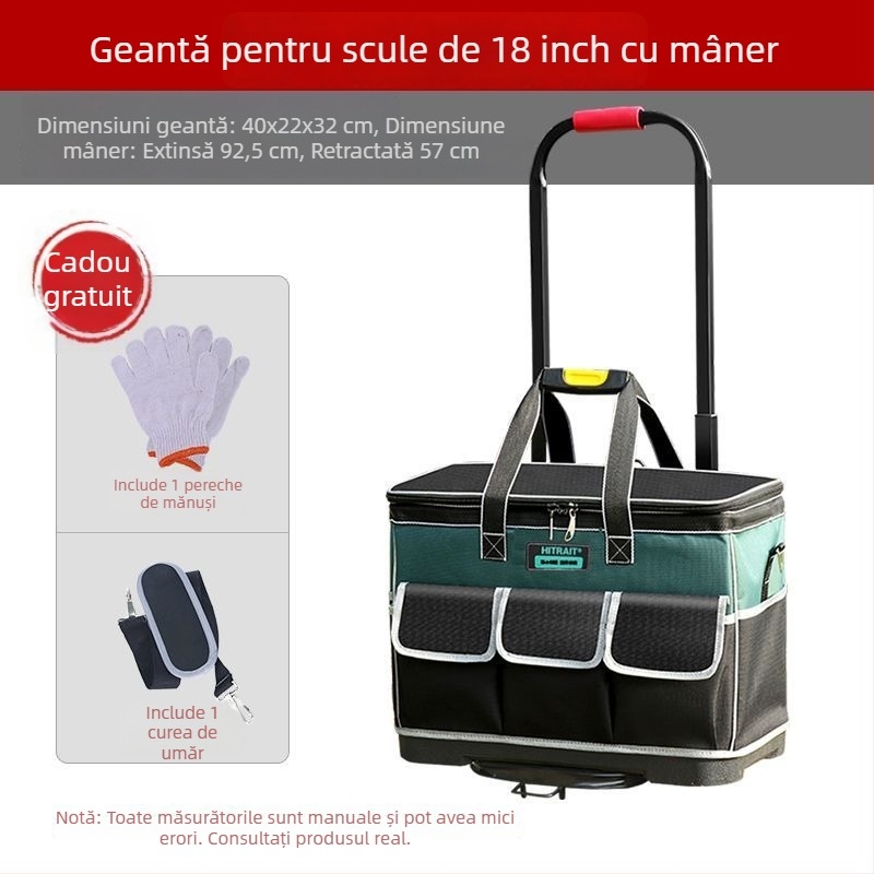 Geantă de unelte cu roți din pânză - durabilă, rezistentă la uzură, grosime suplimentară, capacitate mare, pentru electricieni
