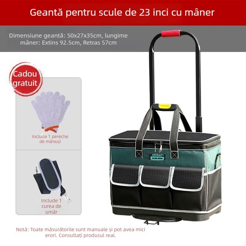 Geantă de unelte cu roți din pânză - durabilă, rezistentă la uzură, grosime suplimentară, capacitate mare, pentru electricieni