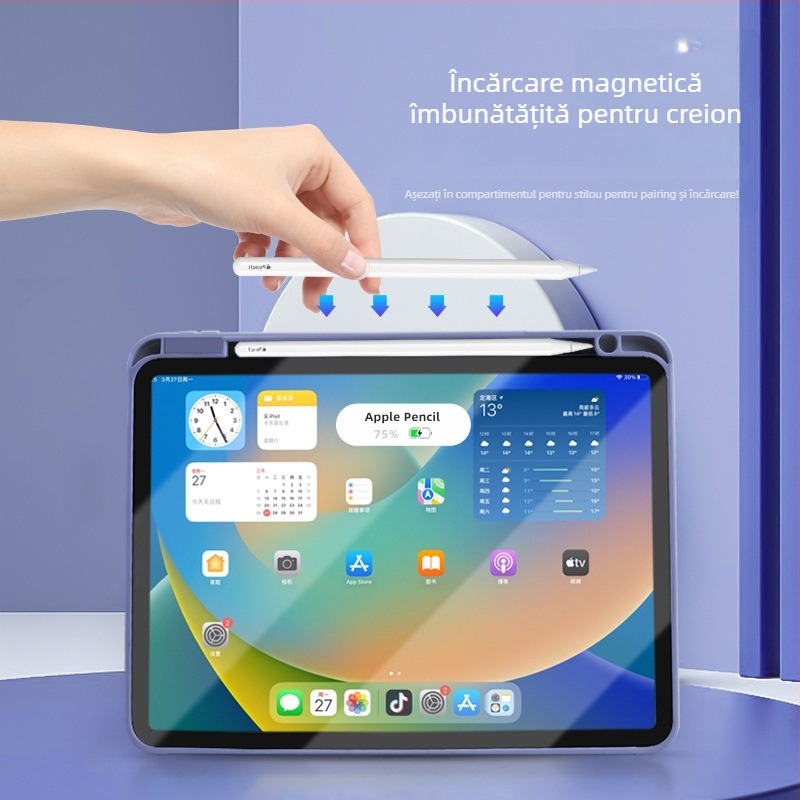 Husă iPad 2-în-1, acrilic, subțire și ușoară; protecție la șocuri, anti-amprentă, disipare a căldurii, închidere magnetică, funcție de somn suportată
