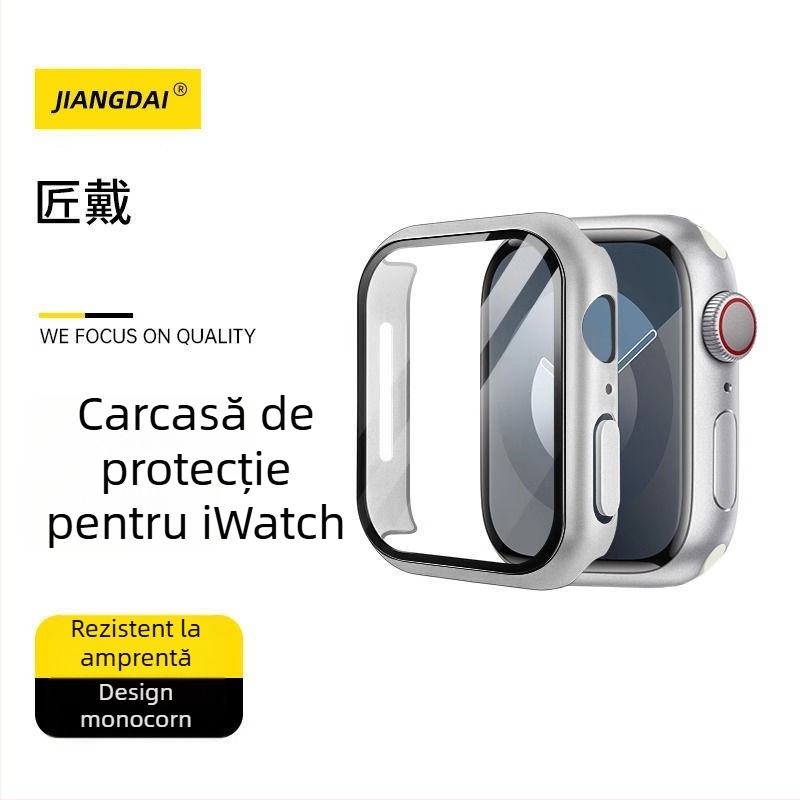 Husa de protecție pentru Apple Watch cu protecție a ecranului din sticlă securizată integrată și curea PC semi-învelită, compatibilă cu 49mm Ultra