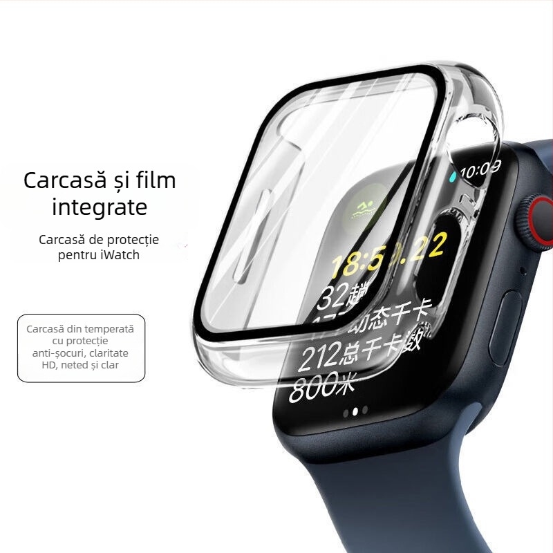 Husa de protecție pentru Apple Watch cu protecție a ecranului din sticlă securizată integrată și curea PC semi-învelită, compatibilă cu 49mm Ultra