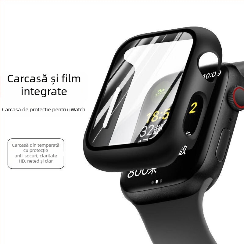 Husa de protecție pentru Apple Watch cu protecție a ecranului din sticlă securizată integrată și curea PC semi-învelită, compatibilă cu 49mm Ultra
