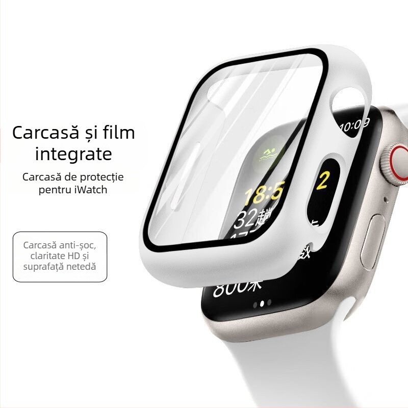 Husa de protecție pentru Apple Watch cu protecție a ecranului din sticlă securizată integrată și curea PC semi-învelită, compatibilă cu 49mm Ultra