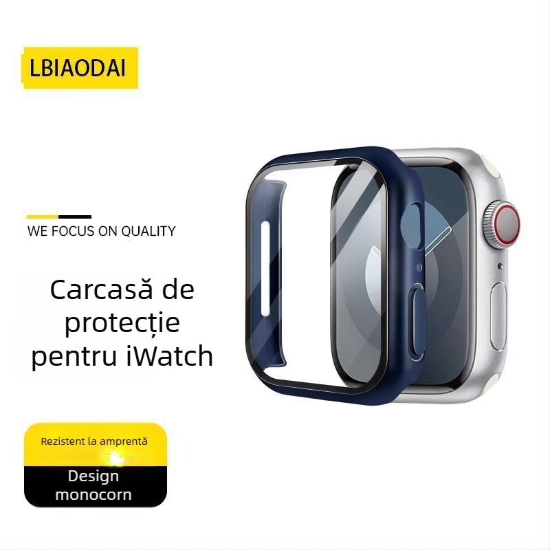Husa de protecție pentru Apple Watch cu protecție a ecranului din sticlă securizată integrată și curea PC semi-învelită, compatibilă cu 49mm Ultra