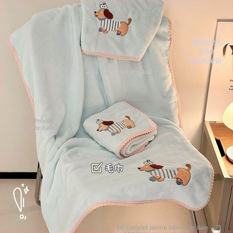 Set de trei prosoape de baie din microfibră, cu șapcă de uscare a părului, ușor sub 100 g fiecare, 150D Jacquard