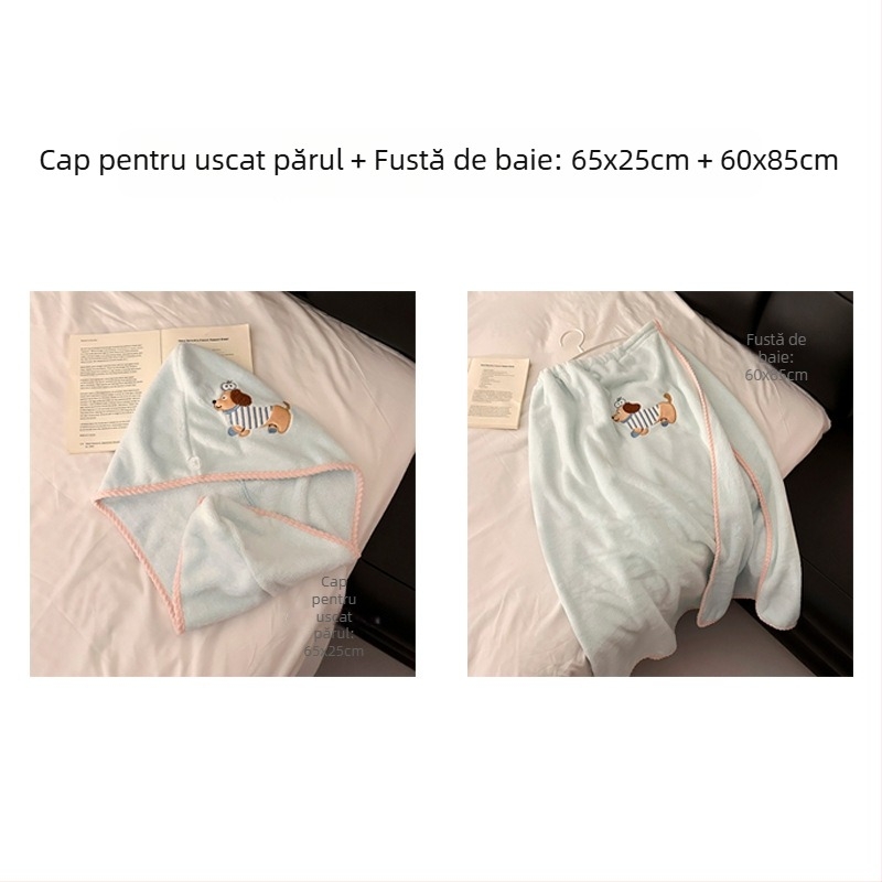 Set de trei prosoape de baie din microfibră, cu șapcă de uscare a părului, ușor sub 100 g fiecare, 150D Jacquard